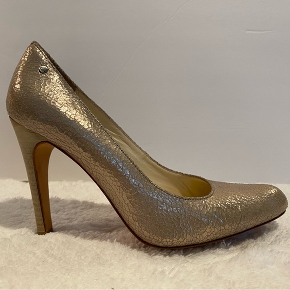 COACH Adina Crackled Leather Champagne Pump Heel Size 6.5 - Picture 12 of 13